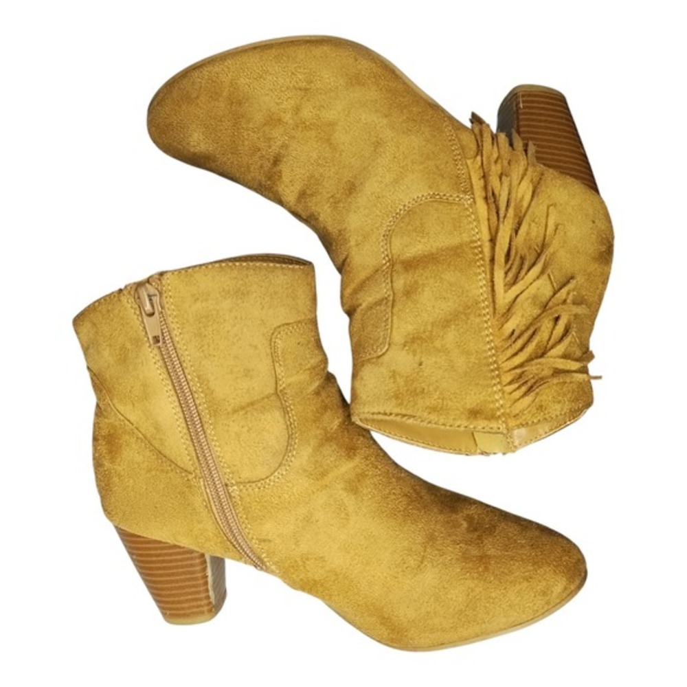 Chinese Laundry Z Shuffle Heeled Boots Womens US 6.5 Brown Suede Fringe Side Zip
